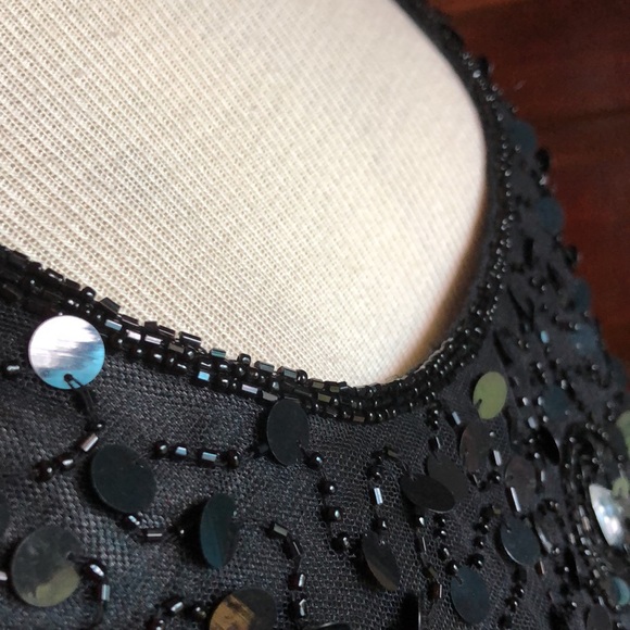 Halter top sz Med/ black silky material with sequins and faux diamonds/ties - Picture 10 of 15